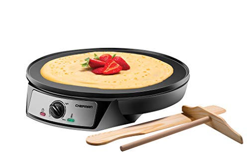 Chefman Electric Crepe Maker & Griddle, Precise Temperature Control Skillet for Perfect Brunch Blintzes, Pancakes, Eggs, Bacon, & Tortillas, 12' Nonstick Grill Pan, Includes Batter Spreader & Spatula