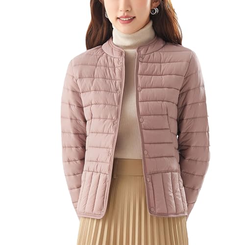 JEsilunmaMY Women's Packable Cropped Puffer Jacket Lightweight Snap Buttons Short Down Coat Water-Resistant Quilted Jackets (Pink,4X-Large)