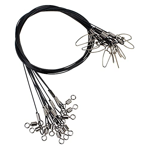 Joyiii 20Pcs 19inch Over 100Lb Fishing Wire Leaders Heavy Duty Fishing Stainless Steel Wire Leaders with Swivels and Snaps