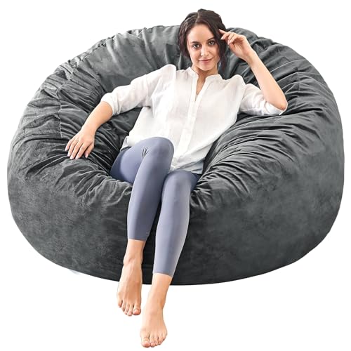 Bean Bag Chairs for Adults - 4' Memory Foam Furniture BeanBag Chair - Big Sofa with Soft Micro Fiber Cover - Round Fluffy Couch for Living Room Bedroom College Dorm - 4 ft, Grey