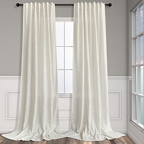 Natural Linen Back Tab Curtains 84 Inch Length for Living Room 2 Panel Pocket Drape Light Filtering Semi Sheer Neutral Country Rustic Farmhouse Boho Curtain Bedroom Muslin Look Ivory Cream Colored
