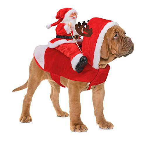 BWOGUE Santa Dog Costume Christmas Pet Clothes Santa Claus Riding Pet Cosplay Costumes Party Dressing up Dogs Cats Outfit for Small Medium Large Dogs Cats