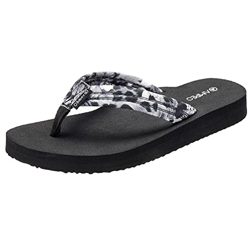 Ampeo Women's Arch Support Flip Flops Comfortable Casual Summer Beach Thong Flip-Flops,Black Leopard,Size 10