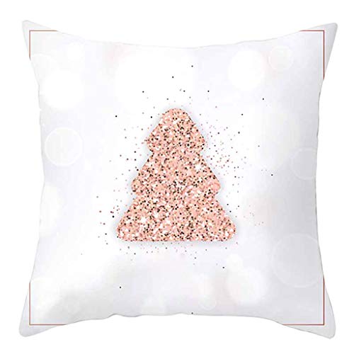 Shan-S Merry Christmas Rose Gold Pink Letter Printed Square Pillowcases Cushion Throw Pillow Covers with Zipper for Bedroom Living Room Sofa Home Xmas Decor for Girls and Woman