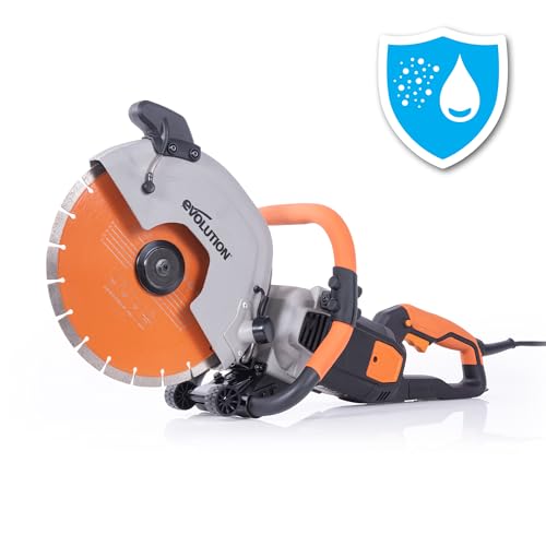 Evolution R300DCT+ 12 Inch Concrete Saw with Water Fed Dust Suppression (Aka Circular Saw, Angle Grinder, Cut Off Saw, Demo Saw, Masonry) Electric, No Gas, 4-1/2' Cut - Incl Premium Diamond Blade