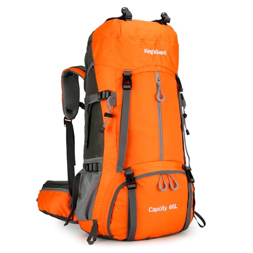 King'sGuard 60L waterproof lightweight hiking backpack with rain cover and shoe compartment outdoor sports travel backpack (Orange)