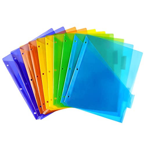 Plastic Binder Dividers with One Front Pocket and Tab Binder Divider for 3 Ring Binder, Multicolor, 10 Pack