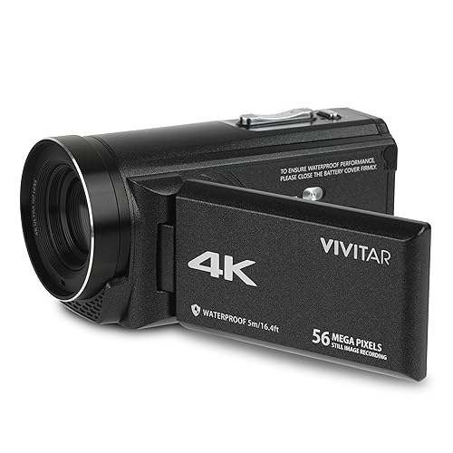 Vivitar - 4K Camcorder Ultra HD Lens, 4K Camera for Video Recording with 56MP, 13MP Sensor, 3' Rotatable Full Color LCD Display, 18x Zoom, Waterproof 5M/ 16.4FT, Image Stabilization, Black