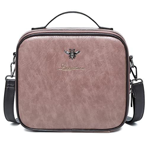 LACATTURA Travel Makeup bag, Leather Makeup Train Case Cosmetic Organizer for Makeup Brushes Toiletry Digital Accessories, Portable Artist Storage Bag With Shoulder Strap for Women lady Pink