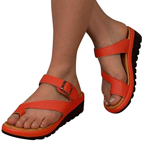 Sandals for Women Flat,Women's 2020 Toe Ring Comfy Platform Sandal Shoes Summer Beach Travel Fashion Slipper Flip Flops Orange