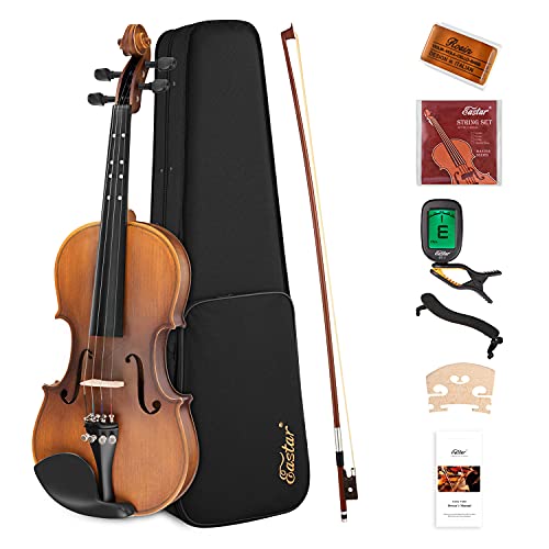 Eastar 4/4 Full Size Violin Set Matte Fiddle for Beginners Adults with Hard Case, Rosin, Shoulder Rest, Bow, Tuner and Extra Strings (Imprinted Finger Guide on Fingerboard)，EVA-3
