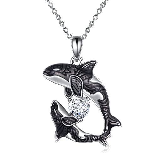 POPLYKE Killer Whale Orca Heart CZ Necklace Sterling Silver Ocean Jewelry for Women Gifts for Mom Daughter Mothers Day