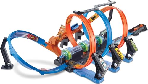 Hot Wheels Track Set and Toy Car, Large-Scale Motorized Track with 3 Corkscrew Loops, 3 Crash Zones and Toy Storage (Amazon Exclusive)
