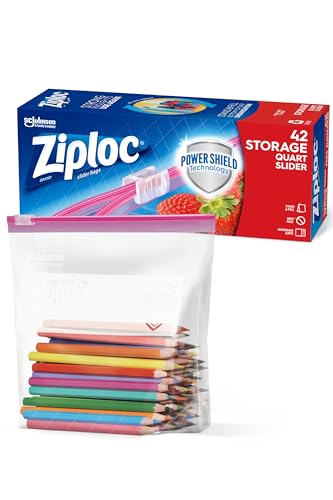 Ziploc Quart Food Storage Slider Bags, Power Shield Technology for More Durability, 42 Count