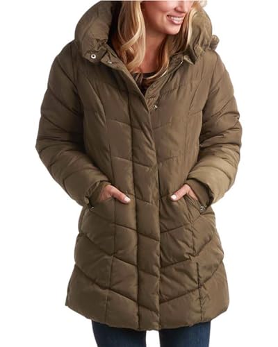 Steve Madden Women's Long Heavy Weight Puffer Jacket, Olive, Large