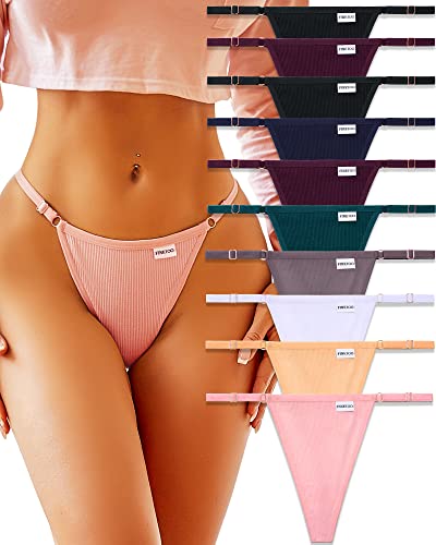 FINETOO 10 Pack Adjustable G String Thongs for Women Sexy Underwear Low Rise Womens Thong Breathable Cotton Panties S-XL
