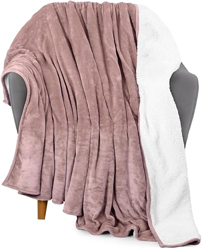 Utopia Bedding Sherpa Blanket Throw Size [Rose Pink, 50x60 Inches] - 480GSM Thick Warm Plush Fleece Reversible Blanket for Bed, Sofa, Couch, Camping and Travel