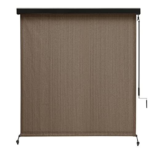 VICLLAX Premium Outdoor Roller Shade, 200GSM 95% Patio Cordless Blinds with Aluminum Valance (8' W X 8' L), Mocha