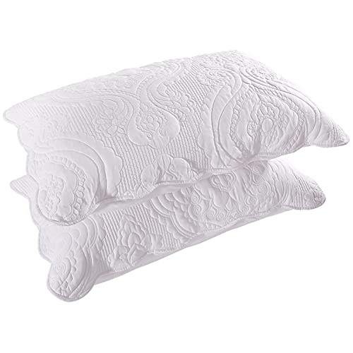 BOSOWOS Quilted Pillow Shams Set of 2, Decorative Microfiber Standard Bed Pillow Shams, Soft Pillow Covers with Envelope Closure (White, 2Pcs:20 x 26inch)