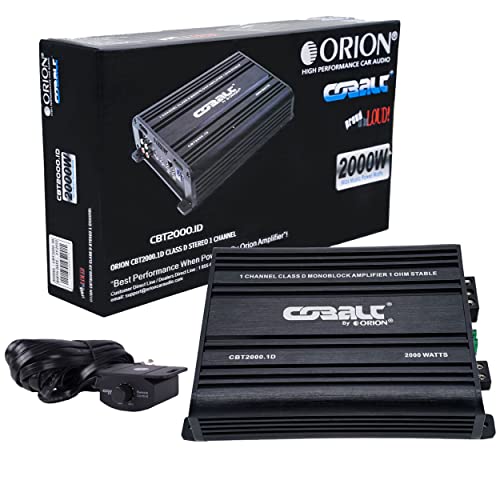 Orion Cobalt CBT2000.1D Monoblock 1-Channel Class D Amplifier for Car Subwoofer, 2000W Max, 1-Ohm Stable, Adjustable Low Pass & Subsonic Filter with Bass Boost, MOSFET Power Supply, Bass Knob Included