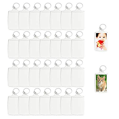 Dshengoo 30 Pcs Acrylic Photo Frame Keyring,Clear Picture Keychain,Acrylic Blank Keyring,Photo Insert Keychains with Split Ring for Men and Women,(Clear,1.5 x 2.1 inch)