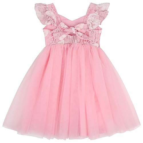 AGQT Toddler Summer Tutu Dress for Girls Butterfly Sleeveless Tulle Dress Birthday Party Dress Baby Doll Dress Pink Size 4T-5T