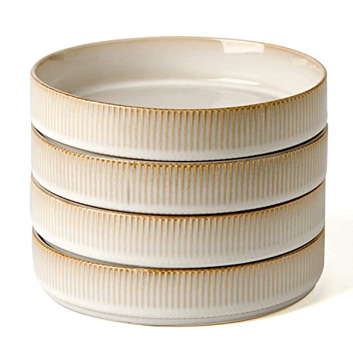 famiware 4 Pieces 7.5' Pasta Bowls Set, Double Reactive Glaze Salad Bowl Sets, Stackable, Perfect for Your Friend for Housewarming, Thanksgiving, Christmas, Cappuccino White