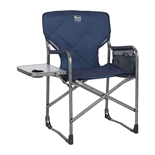 TIMBER RIDGE Hot and Cold Outdoor Folding Chairs with Cup Holder and Storage Pouch Ideal for Camping Lawn Patio Indoor, Heavy Duty Supports 300lbs, Blue