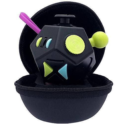 PILPOC theFube Fidget Dodecagon Cube - 12 Sided Fidget Cube for Kids and Adults - Audible/Quiet Cube Fidget Toy for Stress Relief & Focus - Fidget Cube Pack with Carry Case (Black & Mix)
