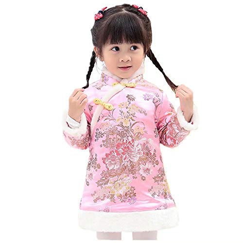 Baby Girls Dress Chinese Qipao Outfits Traditional Cheongsam Tang Quilted Dresses New Year Costumes Coat (Pink,2)