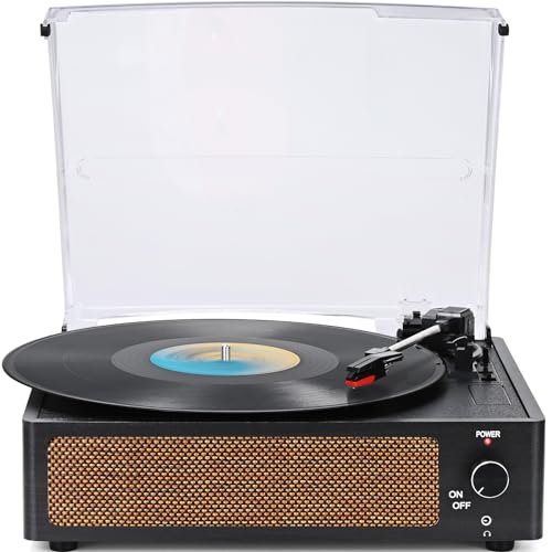 WOCKODER Vinyl Record Players Vintage Turntable for Vinyl Records with Speakers Belt-Driven Turntables Support 3-Speed, Bluetooth Wireless Playback, Headphone, AUX-in, RCA Line LP Vinyl Players Black