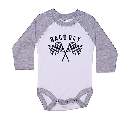 Ebenezer Fire Motocross Onesie/Race Day/Baby Nascar Outfit/Unisex Raglan Bodysuit (3-6M, GREY)