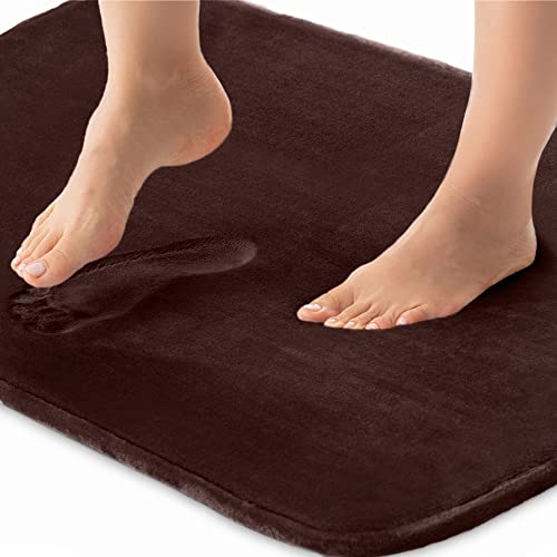 Gorilla Grip Thick Memory Foam Bath Rugs, Soft Absorbent Velvet Bathroom Mats, Durable Dots on Underside, Machine Washable Bathmat, Carpet Rug Room Decor for Shower Floor, 24x17 Mat, Brown