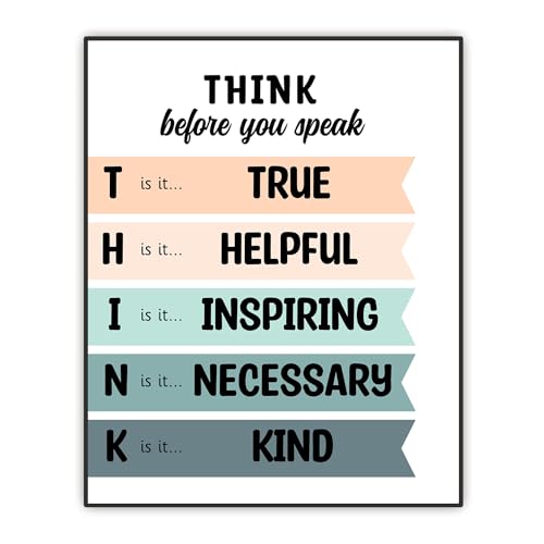Think Before You Speak Poster - Kids Wall Art - Education Quote Decor for Home School Office Classroom - Gift for Teacher 8'x10' Unframed Print
