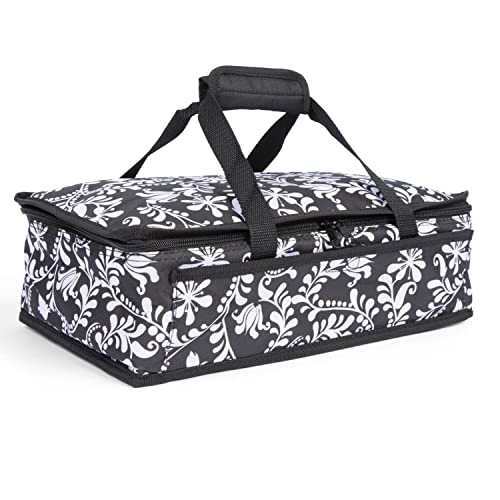 Dawhud Direct Insulated Casserole Travel Carry Bag Black and White Design Casserole Carriers for Hot or Cold Food Insulated Casserole Carrier Casserole Dish Food Warmer Bag