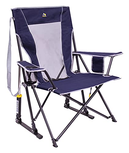GCI OUTDOOR Comfort Pro Rocker Camping Chair | Portable Folding Rocking Chair with Durable Armrests & Drink Holder — Indigo Blue
