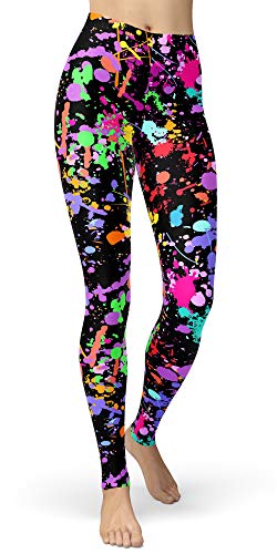 sissycos Women's 80s Leggings Artistic Splash Printed Buttery Soft Stretchy Pants (XX-Large, Color Splash Black)