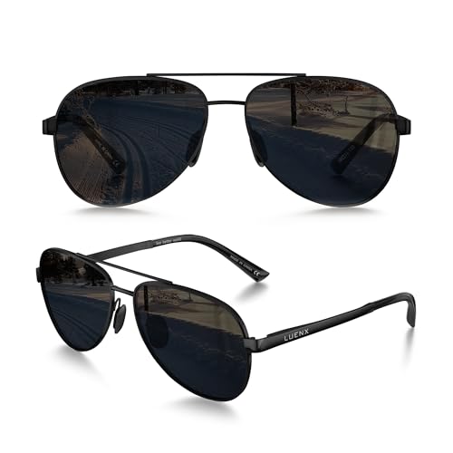 LUENX Aviator Sunglasses Polarized for Men - Non Mirror Women Shades Driving uv 400 Protection(All Black)