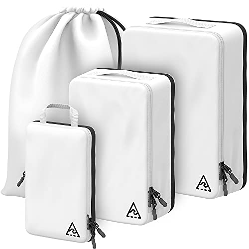 4-Piece Deluxe Compression Packing Cubes for Travel - Maximize Space in Luggage with HybridMax Double Capacity Design, Luxury Suitcase Organizer Bags, Large, Small, & Medium Set