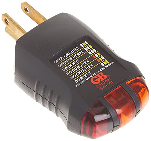 Gardner Bender GRT-3500 Outlet Receptacle Tester & Circuit Analyzer, Indicates 5 Wiring Errors, Easy Read Chart, Comfort Grip, 120 VAC , Black