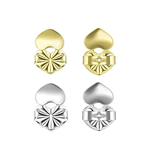 Love Lifters | 2-Pair Earring Backs for Droopy Ears | Ears Earring Lifters | Pierced Ear Lobe Back Lift | Sterling Silver and 18K Gold Plated for Ear Lobe Reinforcement | Bonus Storage Bag