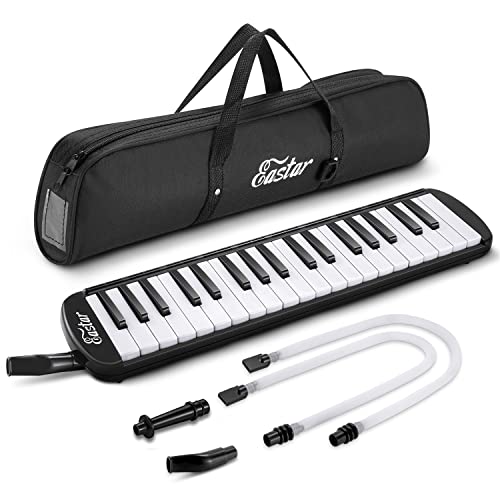 Eastar 37 Keys Melodica Instrument, Soprano Melodica Air Piano Keyboard Pianica with 2 Soft Long Tubes, Short Mouthpieces, Carrying Bag, Black