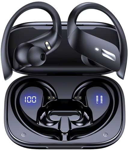 TAGRY Ear Buds Bluetooth Headphones Wireless Earbuds 80Hrs Playtime IPX7 Waterproof Over Ear Earphones with Microphone Bluetooth 5.3 Headsets Dual Power Display for Sport Running Phone PC Laptop Black