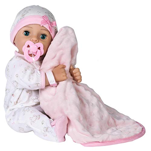 ADORA Realistic 16” Adorable Girl Doll with Complete 9-Piece Accessories includes Pacifier, Hospital Bracelet, Disposable Diaper, Blanket, Crib, Removable Onesie and a Cap -Baby Girl Hope