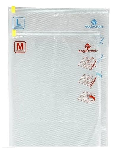 Eagle Creek Pack-It Compression Bags for Travel Set (M/L) Featuring One-Way Pressure Valve and Zip for Efficient Travel Bag Packing, Water-Resistant - White