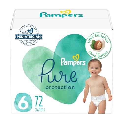 Pampers Pure Protection Diapers - Size 6, 72 Count, Hypoallergenic Premium Disposable Baby Diapers (Packaging May Vary)