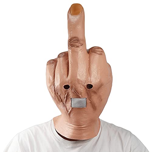 AUTEK Creepy Fingers Mask Novelty Middle Finger Party Mask Halloween Costume Latex Mask Full Head, White
