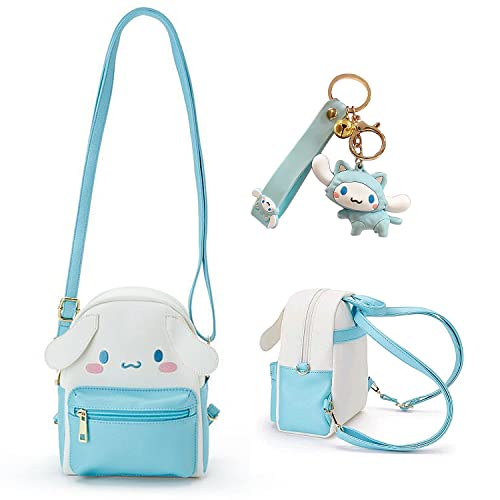 Girls Anime Kawaii Mini Backpack + Keychain Anime Cosplay Backpack Cute Doll Handbag Shoulder Bag(Blue)
