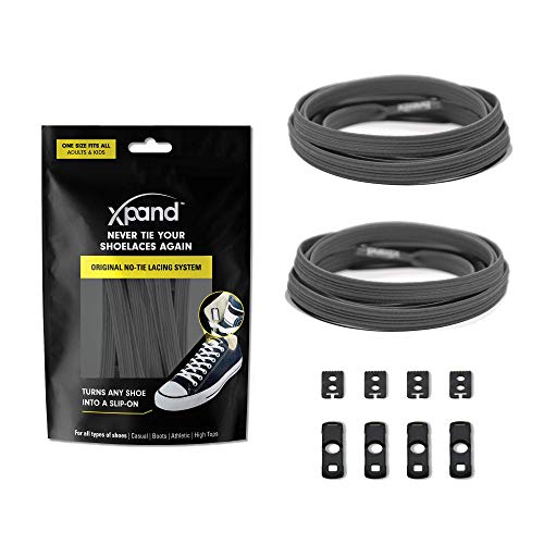 Xpand No Tie Shoelaces System with Elastic Laces - One Size Fits All Adult and Kids Shoes, Gray