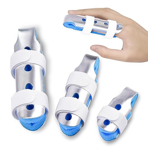 RHINO RESCUE Finger Splint, Set of 3 Sizes Broken Thumb & Finger Brace Support, Metal Stabilizer for Fractures, Strains, Sprains & Arthritis Pain Relief Adults & Children